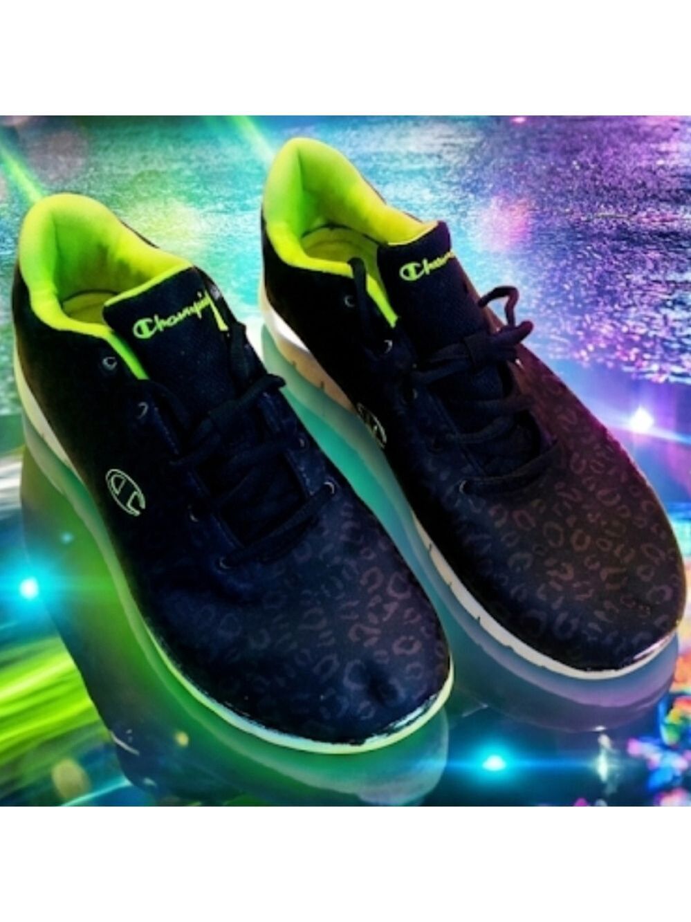 Champion Black and Green Sneakers with Breathable Fabric